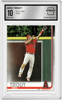 Mike Trout from the 2019 Topps Series 1 set graded by Arena Club and given an overall grade of 10.