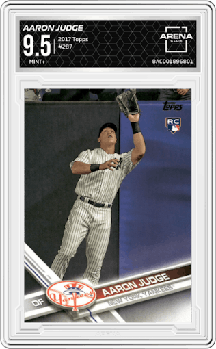 Aaron Judge from the 2017 Topps Series 1 set graded by Arena Club and given an overall grade of 9.5.
