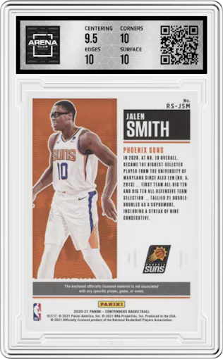 Jalen Smith from the 2020-21 Panini Contenders set graded by Arena Club and given an overall grade of 10.