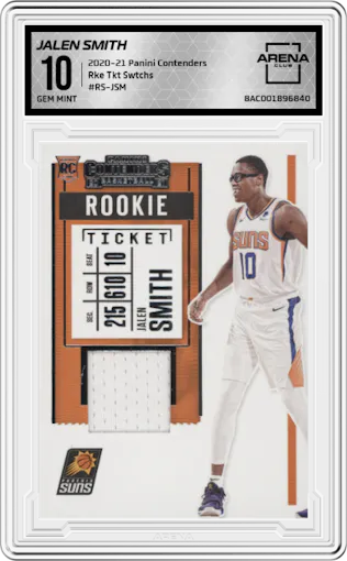 Jalen Smith from the 2020-21 Panini Contenders set graded by Arena Club and given an overall grade of 10.