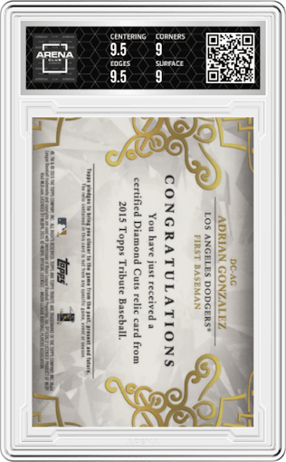 Adrian Gonzalez from the 2015 Topps Tribute set graded by Arena Club and given an overall grade of 9.5.