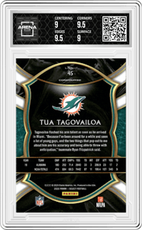Tua Tagovailoa from the 2020 Panini Select set graded by Arena Club and given an overall grade of 9.5.