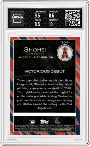 Shohei Ohtani from the 2019 Topps Update  set graded by Arena Club and given an overall grade of 9.