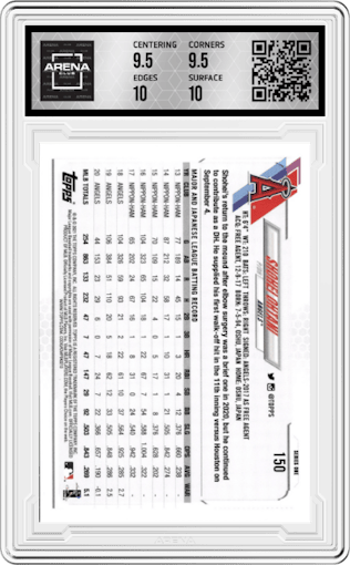 Shohei Ohtani from the 2021 Topps  set graded by Arena Club and given an overall grade of 10.