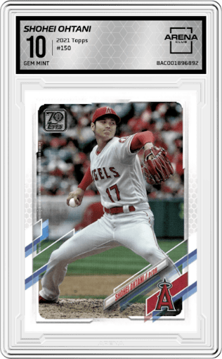 Shohei Ohtani from the 2021 Topps  set graded by Arena Club and given an overall grade of 10.
