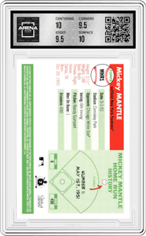 Mickey Mantle from the 2006 Topps set graded by Arena Club and given an overall grade of 10.
