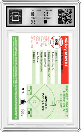 Mickey Mantle from the 2006 Topps set graded by Arena Club and given an overall grade of 10.