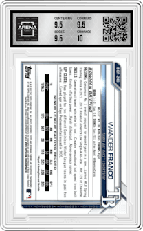 Wander Franco from the 2021 Bowman Chrome Sapphire set graded by Arena Club and given an overall grade of 10.