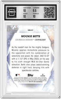Mookie Betts from the 2023 Topps  set graded by Arena Club and given an overall grade of 10.