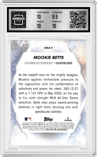 Mookie Betts from the 2023 Topps  set graded by Arena Club and given an overall grade of 10.