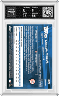 Aaron Judge from the 2017 Topps Chrome set graded by Arena Club and given an overall grade of 9.5.