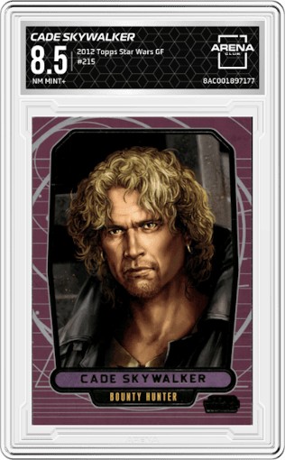 Cade Skywalker from the 2012 Topps Star Wars Galactic Files  set graded by Arena Club and given an overall grade of 8.5.