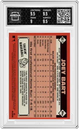 Joey Bart from the 2021 Topps Chrome set graded by Arena Club and given an overall grade of 9.5.