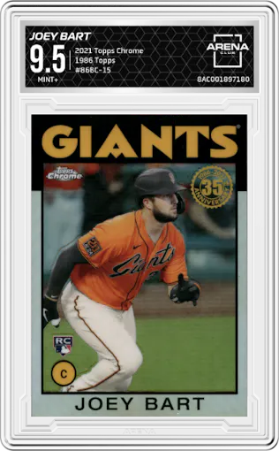 Joey Bart from the 2021 Topps Chrome set graded by Arena Club and given an overall grade of 9.5.