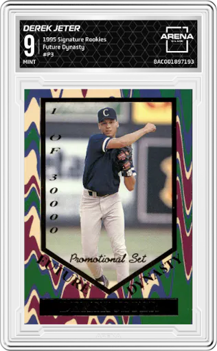 Derek Jeter from the 1995 Signature Rookies set graded by Arena Club and given an overall grade of 9.