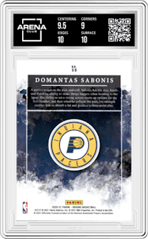 Domantas Sabonis from the 2020-21 Panini Origins  set featuring a Orange parallel graded by Arena Club and given an overall grade of 9.5.