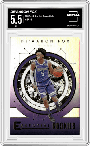 De'Aaron Fox from the 2017-18 Panini Essentials set graded by Arena Club and given an overall grade of 5.5.