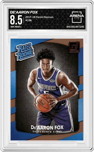 De'Aaron Fox from the 2017-18 Panini Donruss set graded by Arena Club and given an overall grade of 8.5.