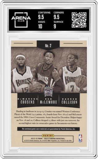 Cousins/McLemore/Collison from the 2015-16 Panini Gold Standard set graded by Arena Club and given an overall grade of 9.5.