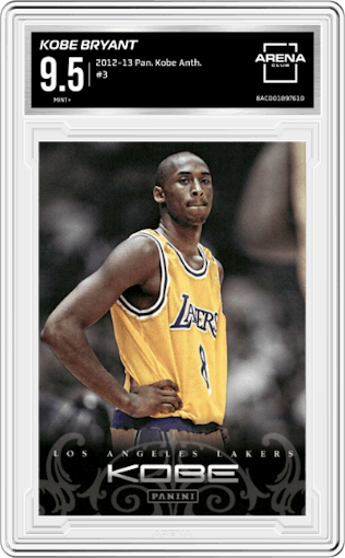 Kobe Bryant from the 2012-13 Panini Kobe Anthology set graded by Arena Club and given an overall grade of 9.5.