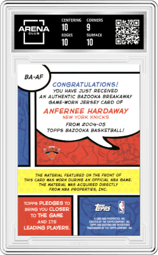 Anfernee Hardaway from the 2004-05 Topps Bazooka set graded by Arena Club and given an overall grade of 9.5.