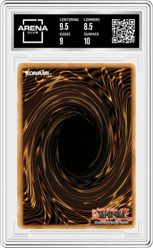 Ultimate Crystal Rainbow Dragon Overdrive from the 2022 Yu-Gi-Oh! set graded by Arena Club and given an overall grade of 9.