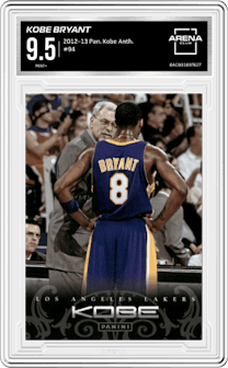 Kobe Bryant from the 2012-13 Panini Kobe Anthology set graded by Arena Club and given an overall grade of 9.5.