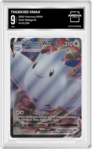 Togekiss VMAX from the 2020 Pokemon SWSH set graded by Arena Club and given an overall grade of 9.