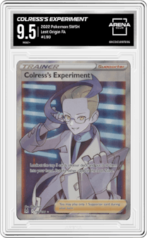Colress's Experiment from the 2022 Pokemon SWSH set graded by Arena Club and given an overall grade of 9.5.