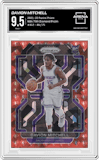 Davion Mitchell from the 2021-22 Panini Prizm set featuring a Red NBA 75th Diamond Prizm parallel graded by Arena Club and given an overall grade of 9.5.