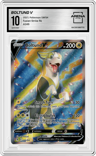 Boltund V from the 2021 Pokemon SWSH set graded by Arena Club and given an overall grade of 10.