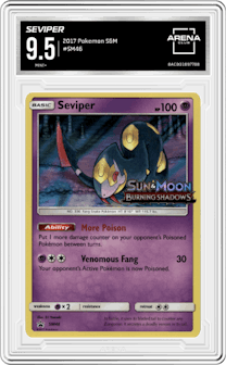 Seviper from the 2017 Pokemon S&M set graded by Arena Club and given an overall grade of 9.5.