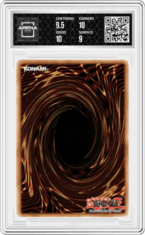 Blue-Eyes White Dragon from the 2010 Yu-Gi-Oh! set graded by Arena Club and given an overall grade of 9.5.