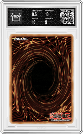 Blue-Eyes White Dragon from the 2010 Yu-Gi-Oh! set graded by Arena Club and given an overall grade of 9.5.