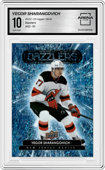 Yegor Sharangovich from the 2022-23 Upper Deck  set graded by Arena Club and given an overall grade of 10.