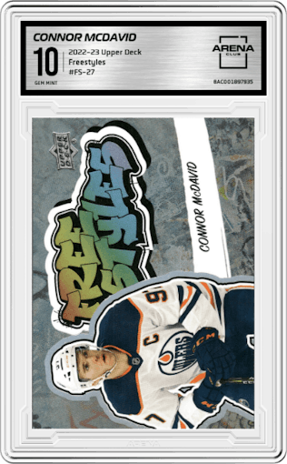 Connor McDavid from the 2022-23 Upper Deck  set graded by Arena Club and given an overall grade of 10.