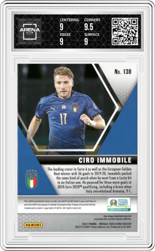 Ciro Immobile from the 2020-21 Mosaic UEFA Euro 2020
 set graded by Arena Club and given an overall grade of 9.