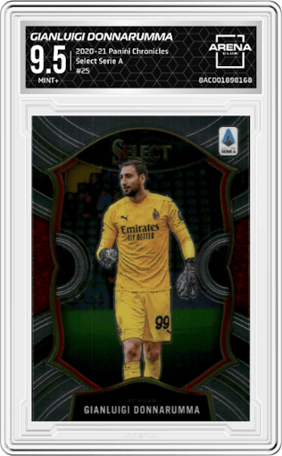 Gianluigi Donnarumma from the 2020-21 Panini Chronicles set graded by Arena Club and given an overall grade of 9.5.