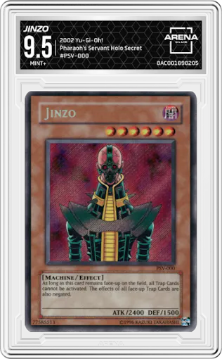 Jinzo from the 2002 Yu-Gi-Oh! set graded by Arena Club and given an overall grade of 9.5.