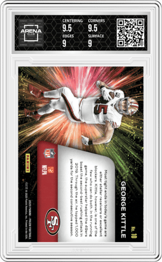 George Kittle from the 2020 Panini Prizm set graded by Arena Club and given an overall grade of 9.5.