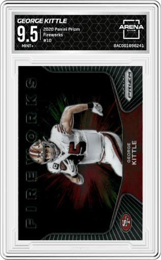 George Kittle from the 2020 Panini Prizm set graded by Arena Club and given an overall grade of 9.5.