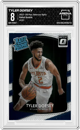 Tyler Dorsey from the 2017-18 Panini Donruss Optic set graded by Arena Club and given an overall grade of 8.