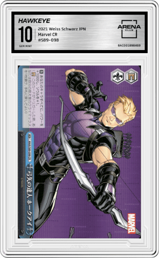 Hawkeye from the 2021 Weiss Schwarz JPN set graded by Arena Club and given an overall grade of 10.