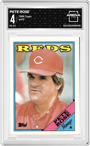 Pete Rose from the 1988 Topps set graded by Arena Club and given an overall grade of 4.