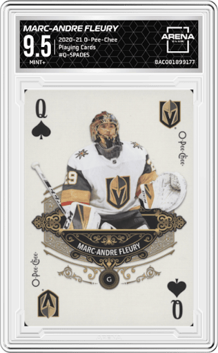 Marc-Andre Fleury from the 2020-21 O-Pee-Chee set graded by Arena Club and given an overall grade of 9.5.