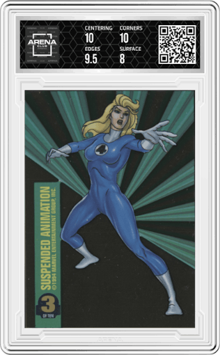 Invisible Woman from the 1995 Marvel Universe set graded by Arena Club and given an overall grade of 8.5.
