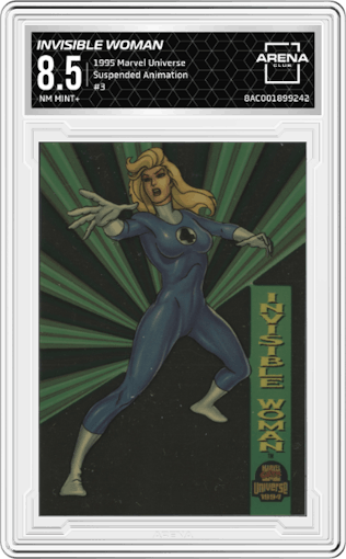 Invisible Woman from the 1995 Marvel Universe set graded by Arena Club and given an overall grade of 8.5.