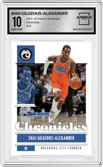 Shai Gilgeous-Alexander from the 2021-22 Panini Chronicles set graded by Arena Club and given an overall grade of 10.