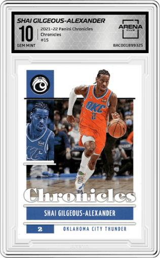 Shai Gilgeous-Alexander from the 2021-22 Panini Chronicles set graded by Arena Club and given an overall grade of 10.