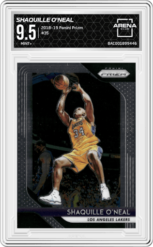 Shaquille O'Neal from the 2018-19 Panini Prizm set graded by Arena Club and given an overall grade of 9.5.